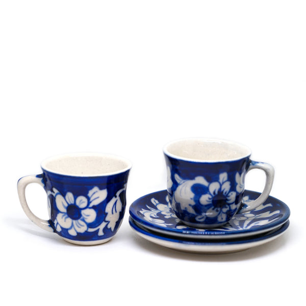 Taza de café expreso con platillo de 60 ml / 2 onzas líquidas - Café expreso azul (juego de 2)